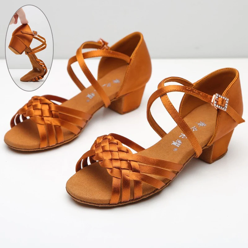 

Silk Girls Dance Shoes Children Ballroom Latin Dance Shoes Soft Soles weave Women Ladies Tango Dance Shoes Salsa Sandal
