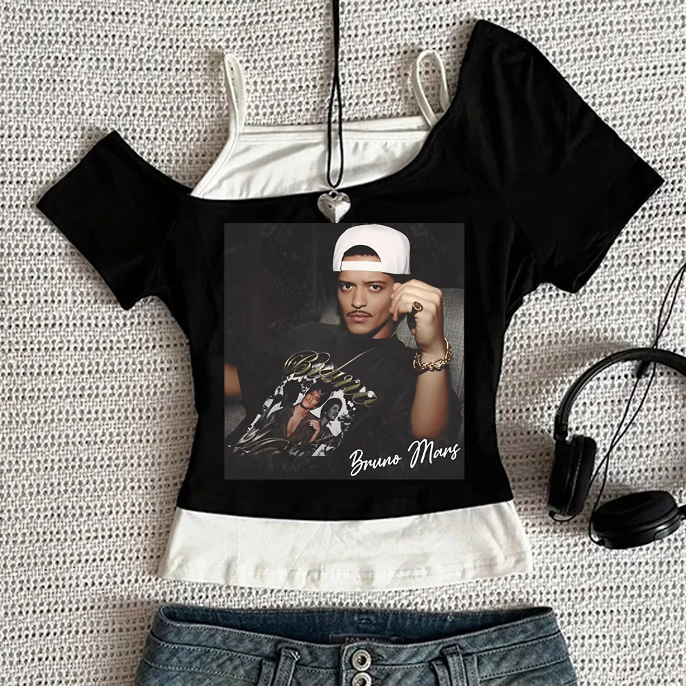 Bruno Mars crop top women alternative  party graphic funny gothic t-shirt gyaru party dollette