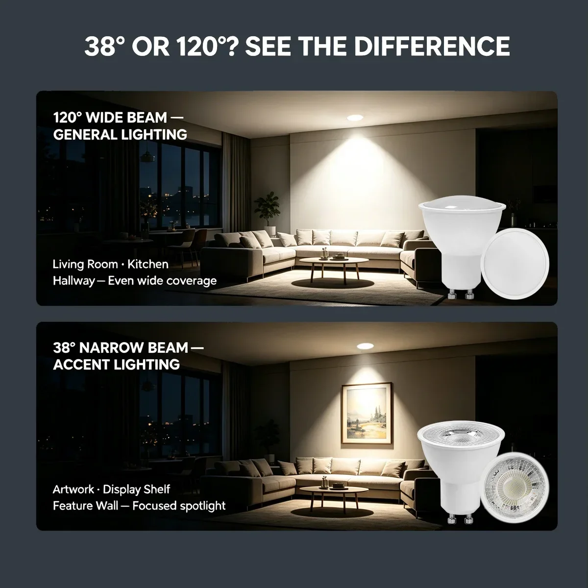 2-10PACK GU10 LED Bulb 3W 5W 6W 7W 8W 9W Multi Power Options 38° 120° Beam Angle 220V Halogen Replacement Foyer Cafe Spotlight