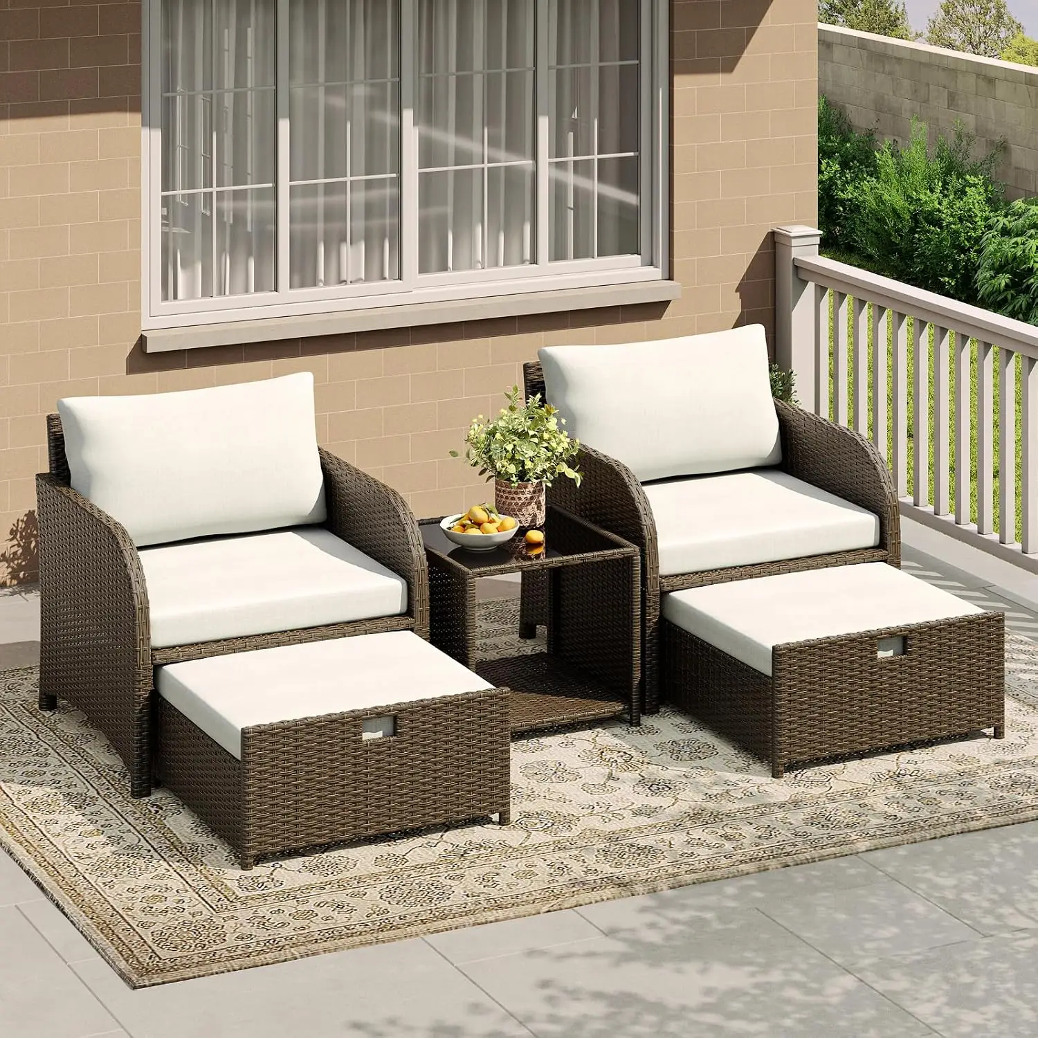 5-Piece Outdoor Patio Sofa Set with Hidden Ottomans, Customized