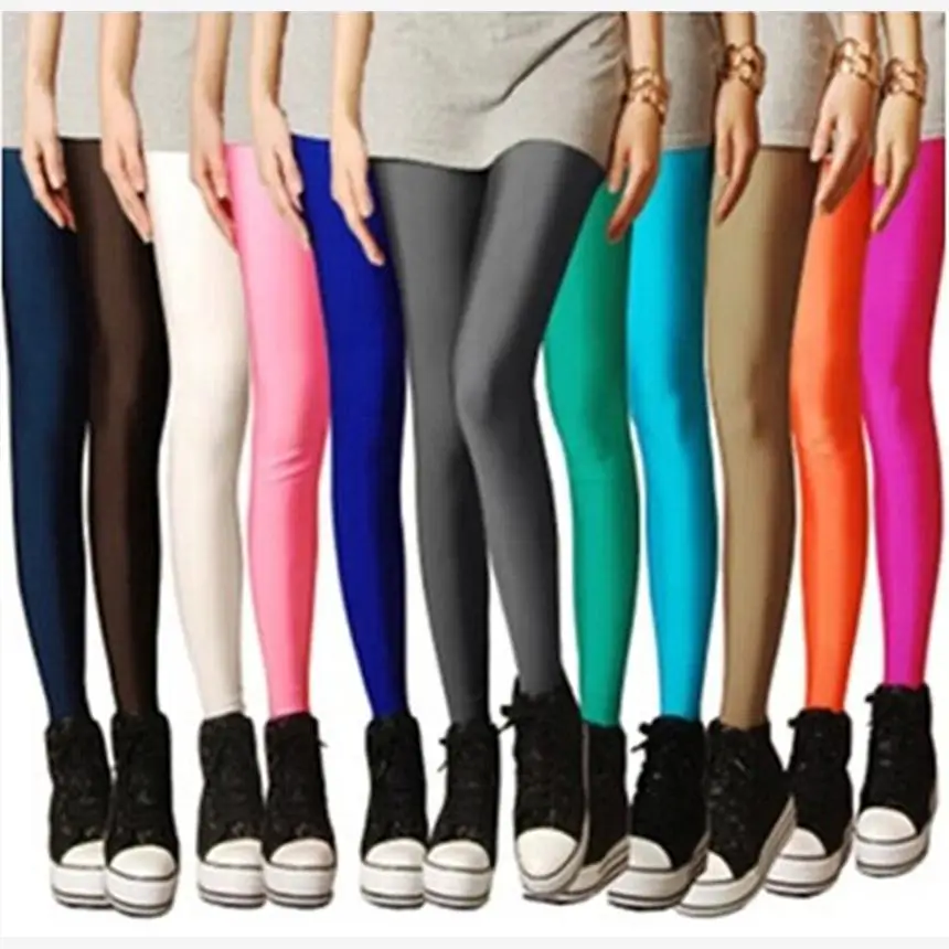 

Women's Fluorescent Color iny Long Pants Leggings Thin Material Seven/Nine Points Pants for Ages 8-24 Autumn Season