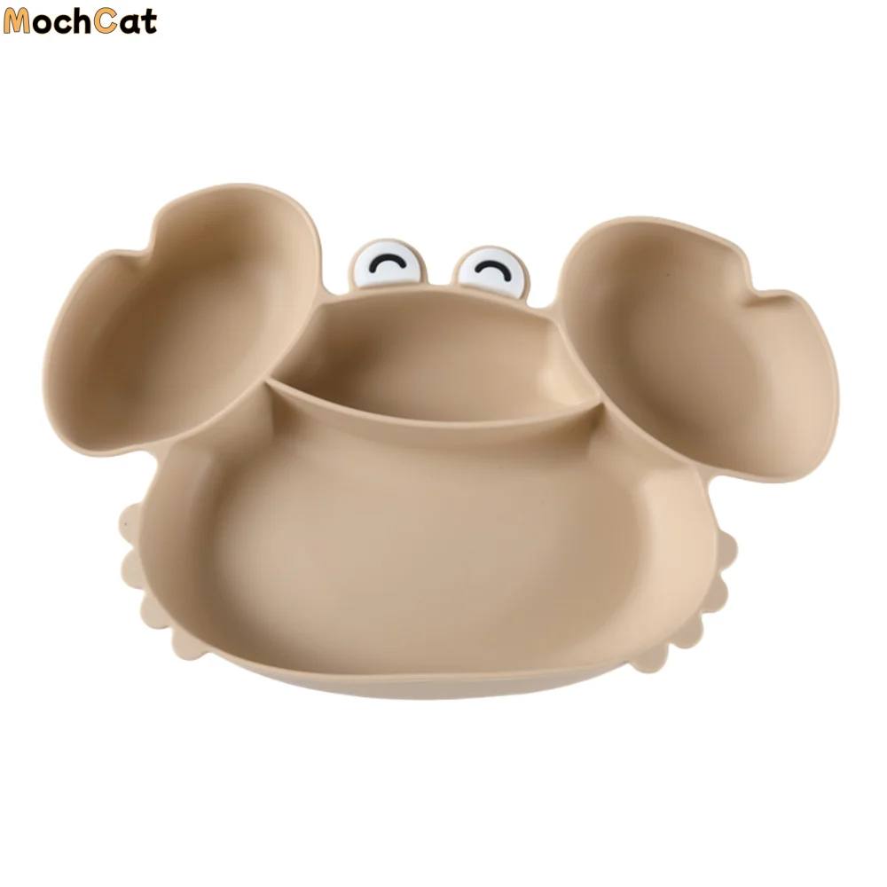 

Портативная детская силиконовая тарелка-краб с присоской, гибкая, водонепроницаемая, с отделениями, для малышей, устойчивая к падениям