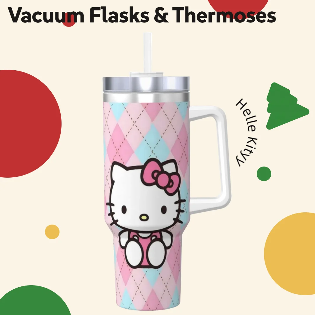 Cute Kitty Vacuum Flasks & Thermoses 40OZ  Straw Cup Ins Stainless Steel Mug Water Bottle Sports Insulated Kettle Shaker Bottles