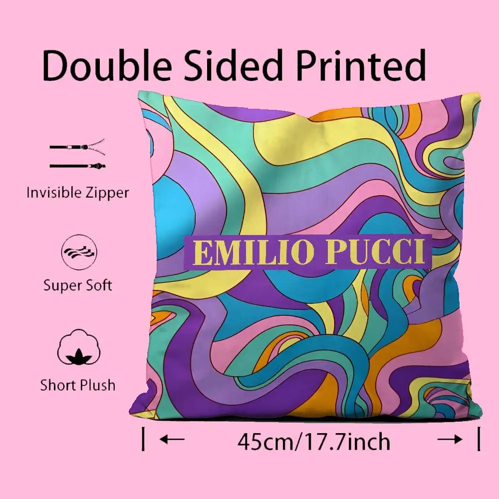 E-Emilio P-Pucci Logo Fashion Pillow Case Anti-dustmite Pillowcase Invisible Zipper Silky Short Plush Sofa Cushion Cover
