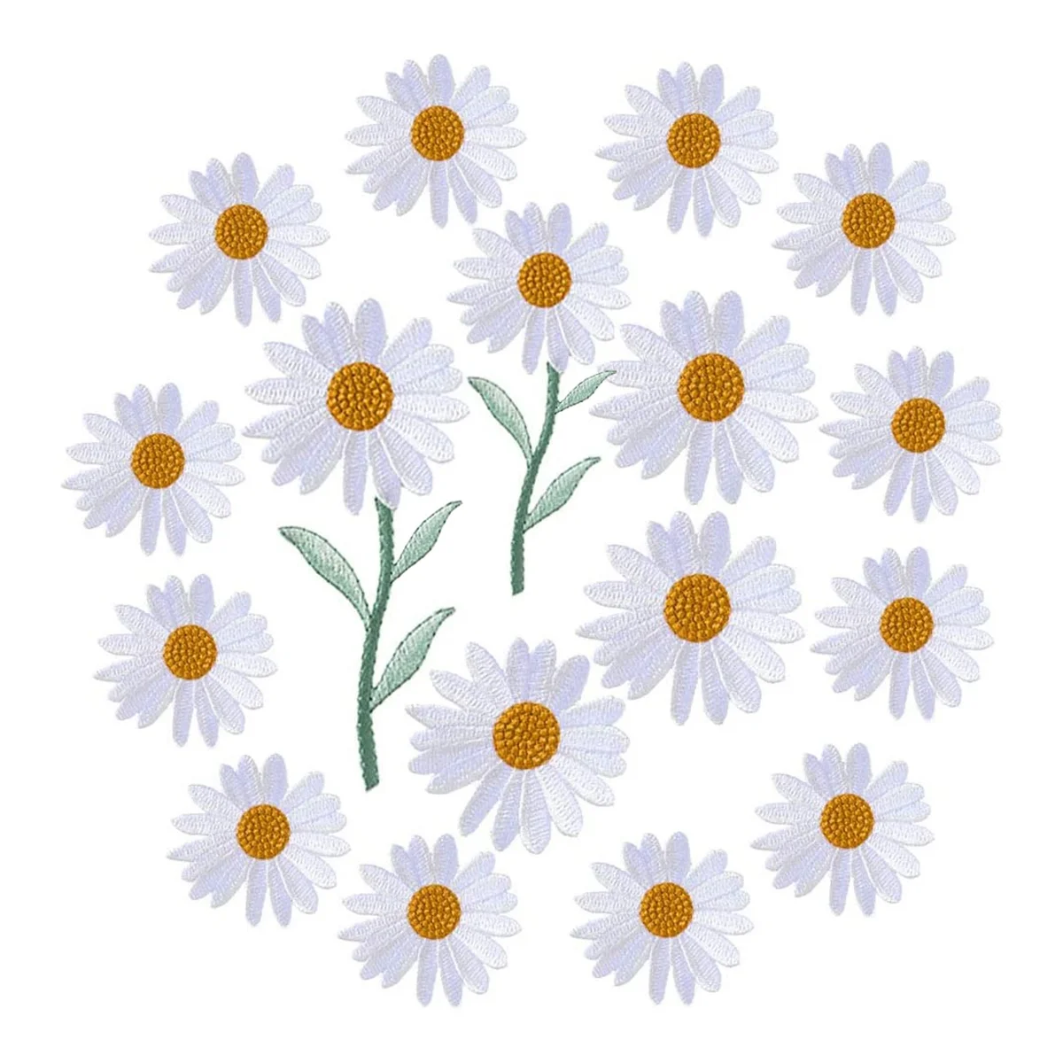 A56K 17Pcs Daisy Flower Iron/Sew on Applique for Dress Backpack Jacket (White)