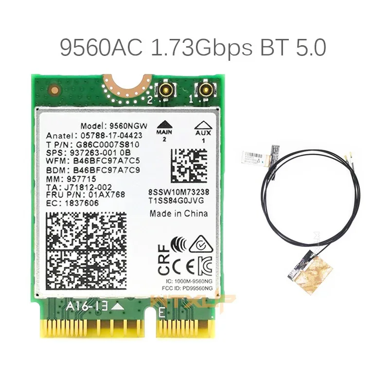 Wireless WIFI card M2 Key E CNVi 9560AC 9560NGW 9560 1.73Gbps 802.11ac Bluetooth 5.0 With antennas  for Windows 10