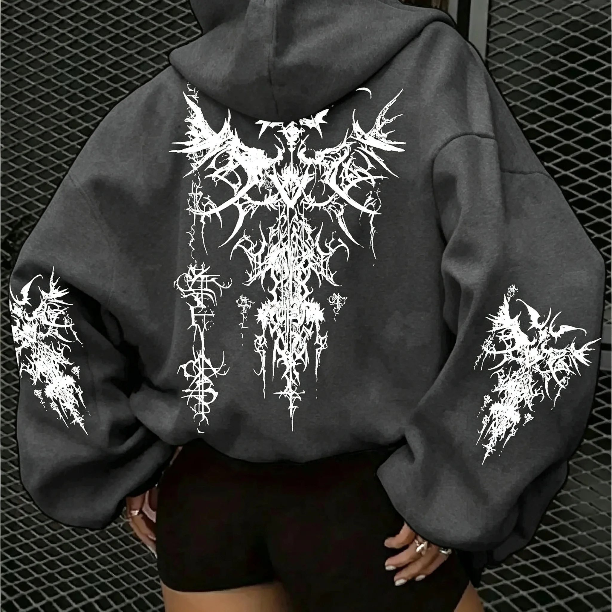Amerikanischer Gothic-Kapuzenpullover für Damen, ideal für Herbst und Winter, neu, lässig und modisch, geeignet für Damen- und Herrenmode im Streetstyle. – Detail 7