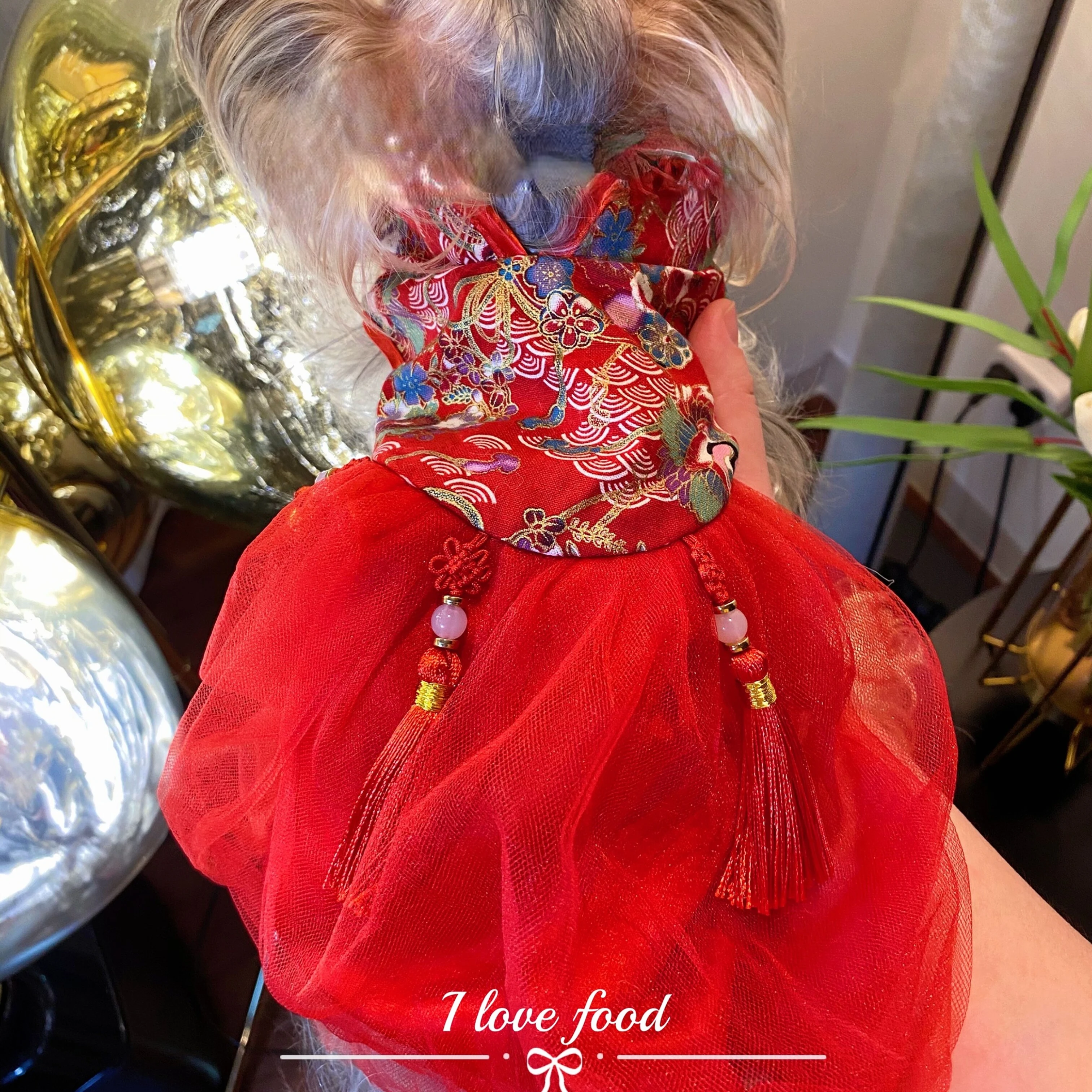 Ji guang feng Yu pet dog Tang suit dress cheongsam embroidered princess festive red wedding