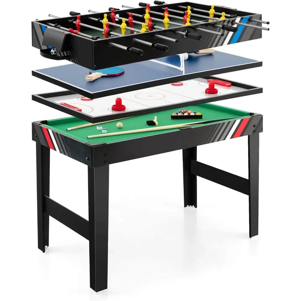 Mesa de juego combinada 4 en 1, juego de mesa multijuego de 49" con fútbol, hockey aéreo, billar, mesa de tenis de mesa