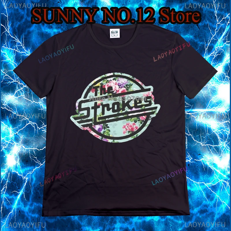 New Men's Fashion Short sleeved T-shirt The Strokes Flower Rock Band T-shirt Top