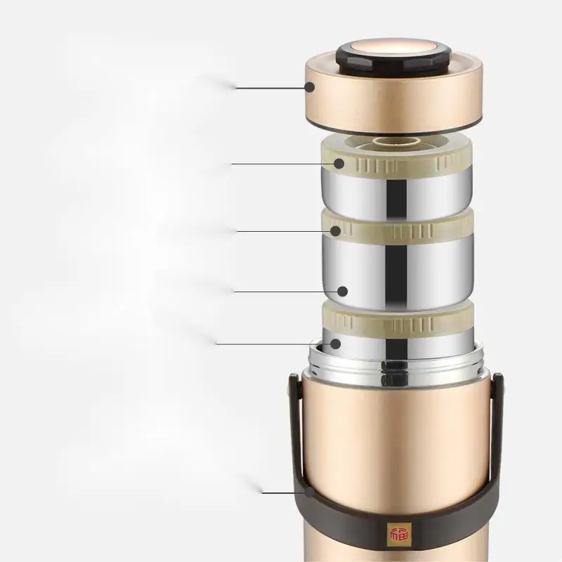 Large Capacity Stainless Steel Portable Lunch Box Three-Layer Vacuum Insulation Microwaveable Student Bento Work Occasion