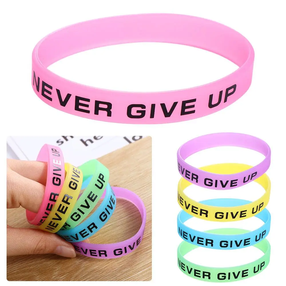 Flexible Bracelets Fitness Wristband Never Give Up Bracelet Basketball Wristband Silicone Sweat Band Luminous Rubber Bracelets