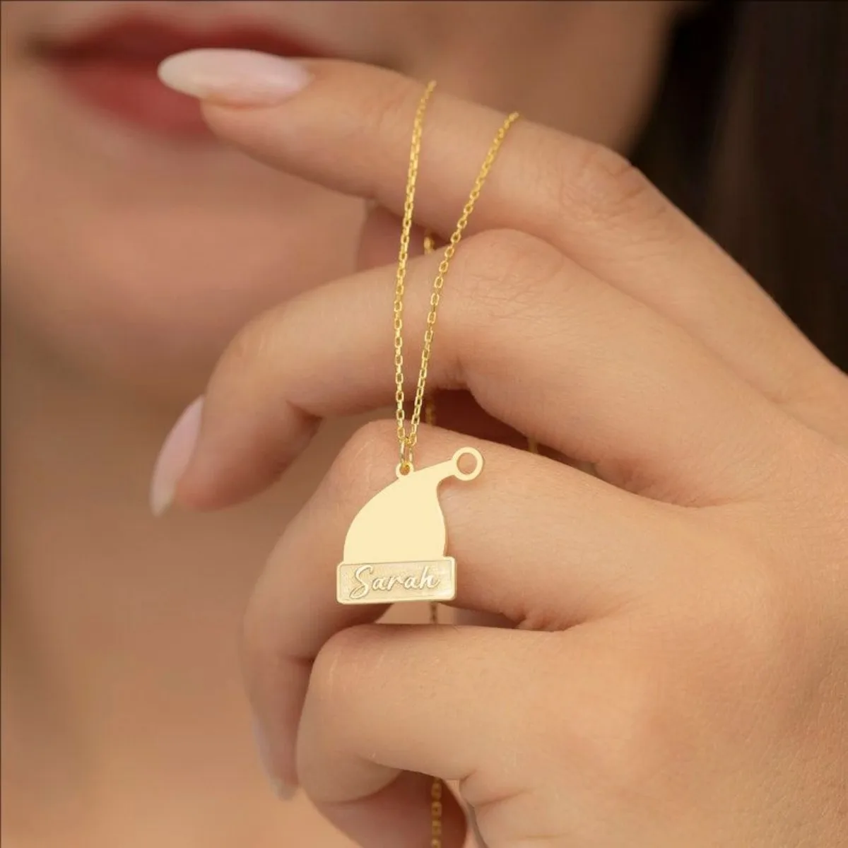 

Santa Hat Name Necklace Custom Name Christmas Gift Necklace Personalized Jewelry Christmas Gift