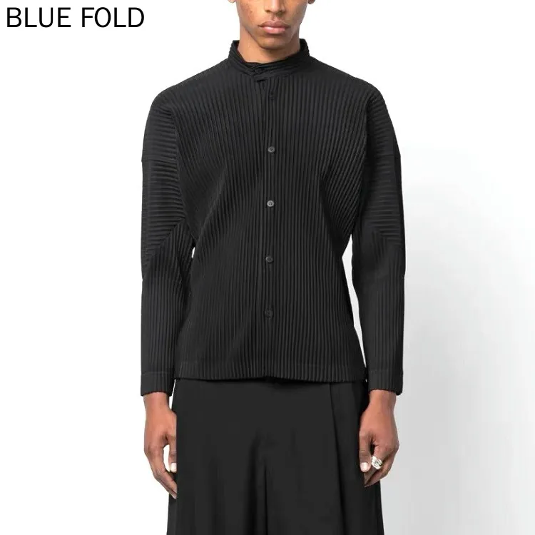 MIYAKE Pleated Drape Stand Collar Buttoned Casual Long-sleeved Shirt Jacket for Men PLEATS Shirts for Men Casaco Feminine Jaquet