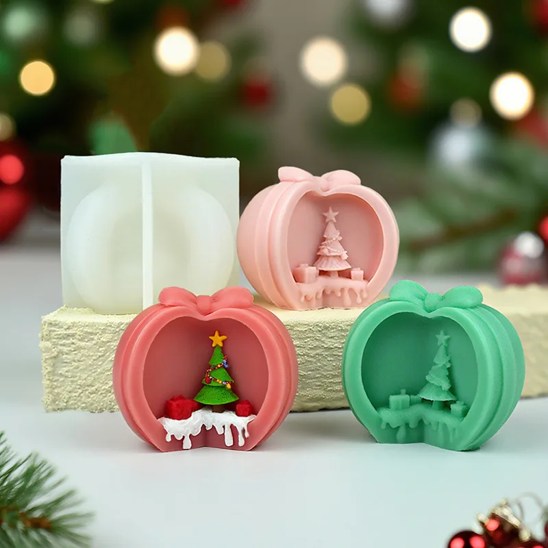 ثلاثية الأبعاد شجرة عيد الميلاد التفاح سيليكون الشمع قالب شمع لتقوم بها بنفسك عيد الميلاد التفاح الروائح الجبس إسقاط الراتنج هدية تزيين المنزل