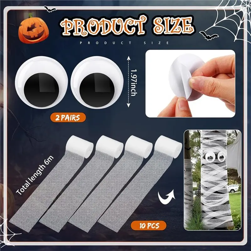 ชุดตกแต่งสวนฮาโลวีน BAAG สำหรับงาน DIY ประกอบด้วยผ้าพันแผลตาข่าย และสติกเกอร์ตาข่ายลายดวงตาสยองขวัญสำหรับต้นไม้