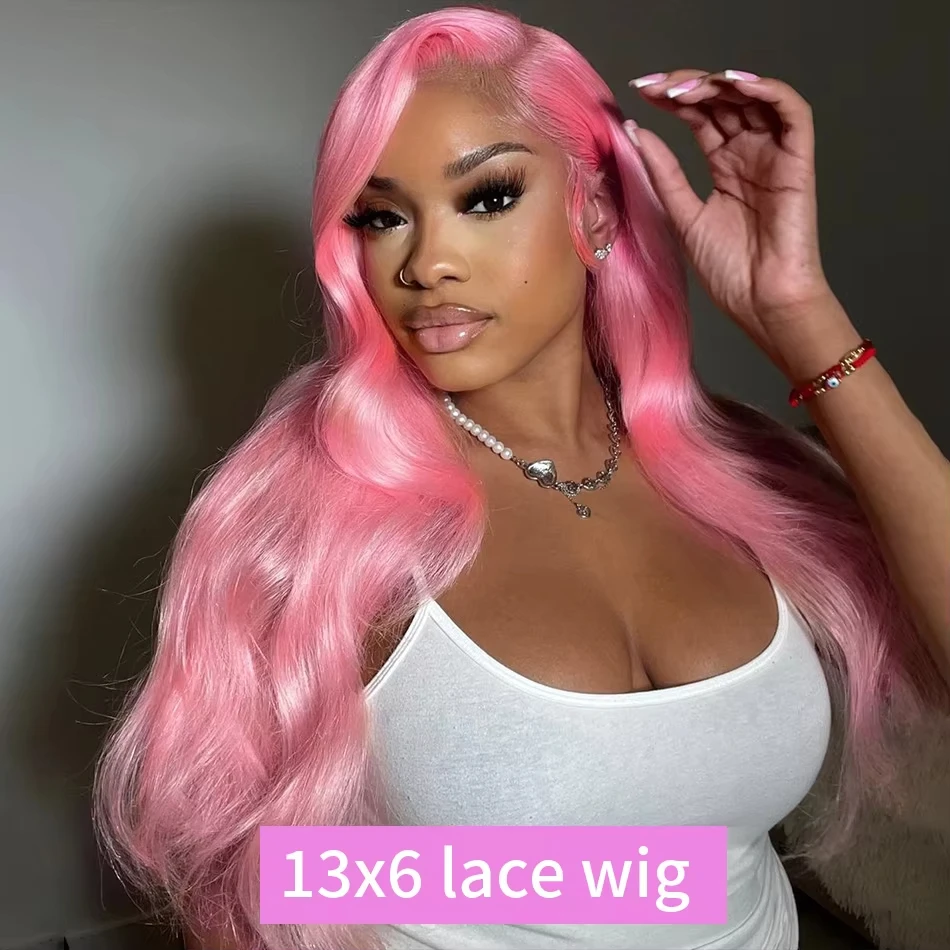 30 Inch Body Wave Pink 13x6 Hd Lace Frontal Human Hair Wig Light Pink