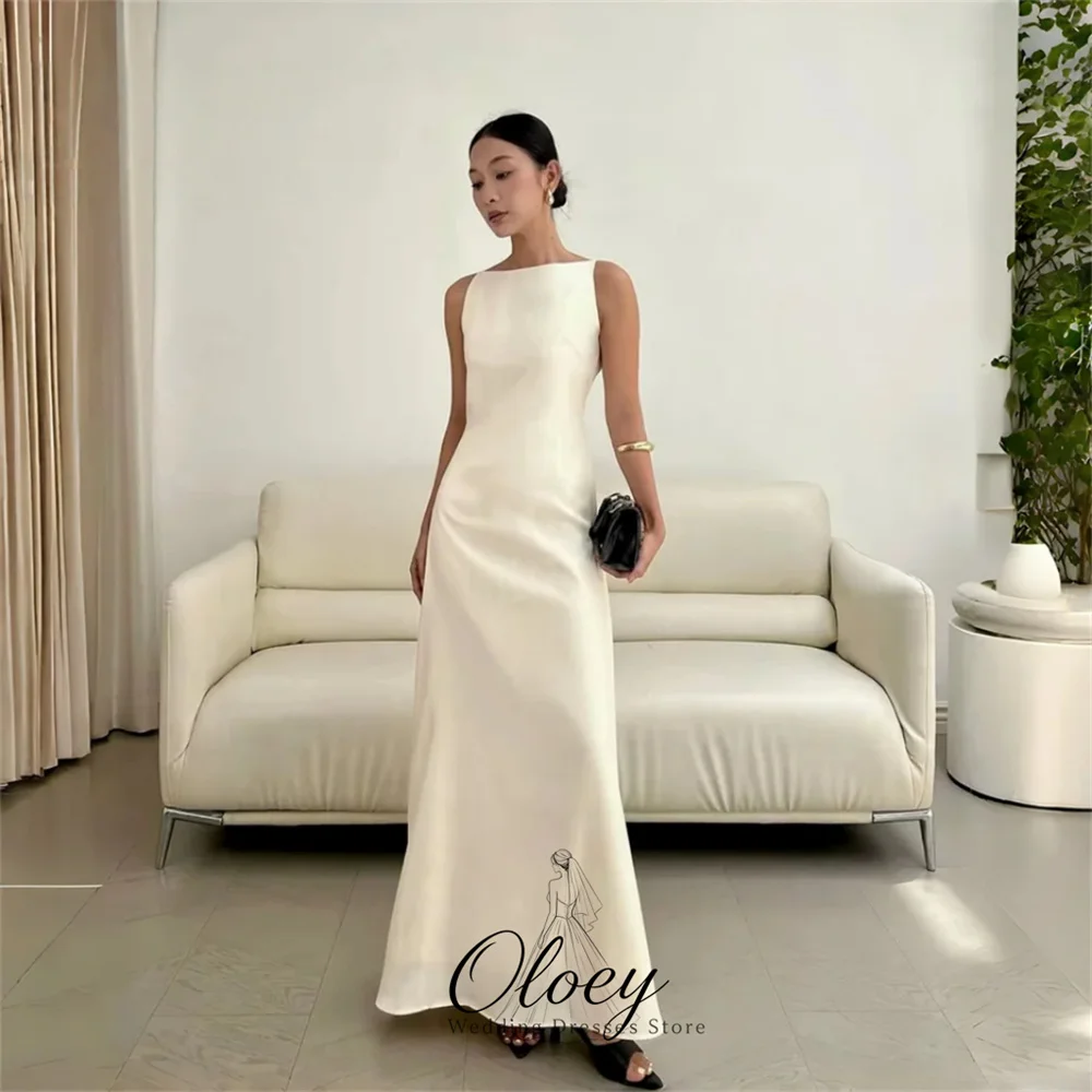 OLOEY Classic Customized A-Line Satin Korea Wedding Dress Photo Shoot Sleeveless Bridal Gown Outdoor Wedding Dress Customized