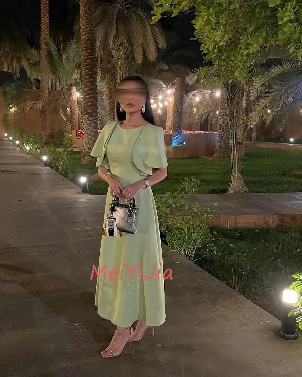 MeiYiJia Square Neckline Simple Satin Short Sleeves A-Line Ruffle Saudi Arabia Sexy Evening Birthday Club Outfits Summer 2024