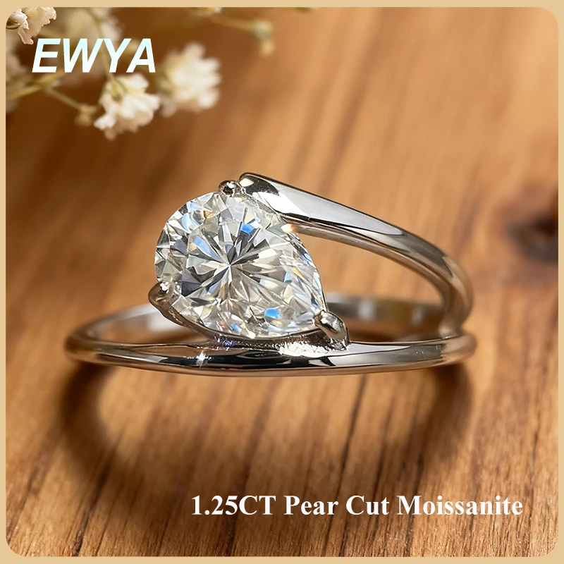 

EWYA грушевидная огранка 1,25 карата кольцо с муассанитом-пасьянсом сертифицированное серебро s925 лабораторные кольца с бриллиантами изящное обручальное кольцо для свадебной вечеринки для женщин