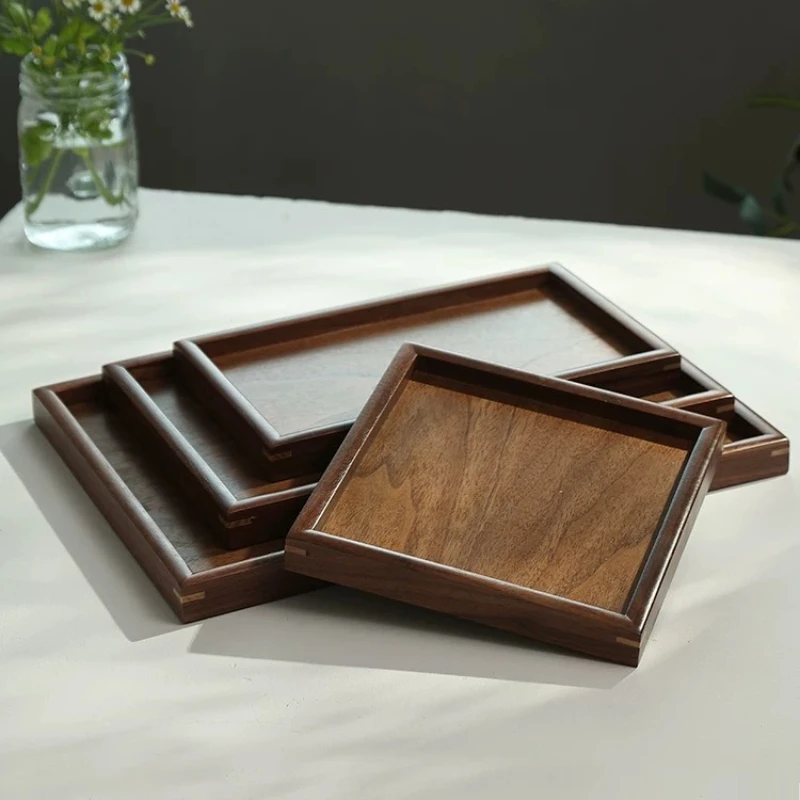 Black Walnut Wood Tray Rectangular Japanese-Style Solid Wood Tea Tray Dessert & Fruit Plate Home Breakfast Tray Wooden Tableware