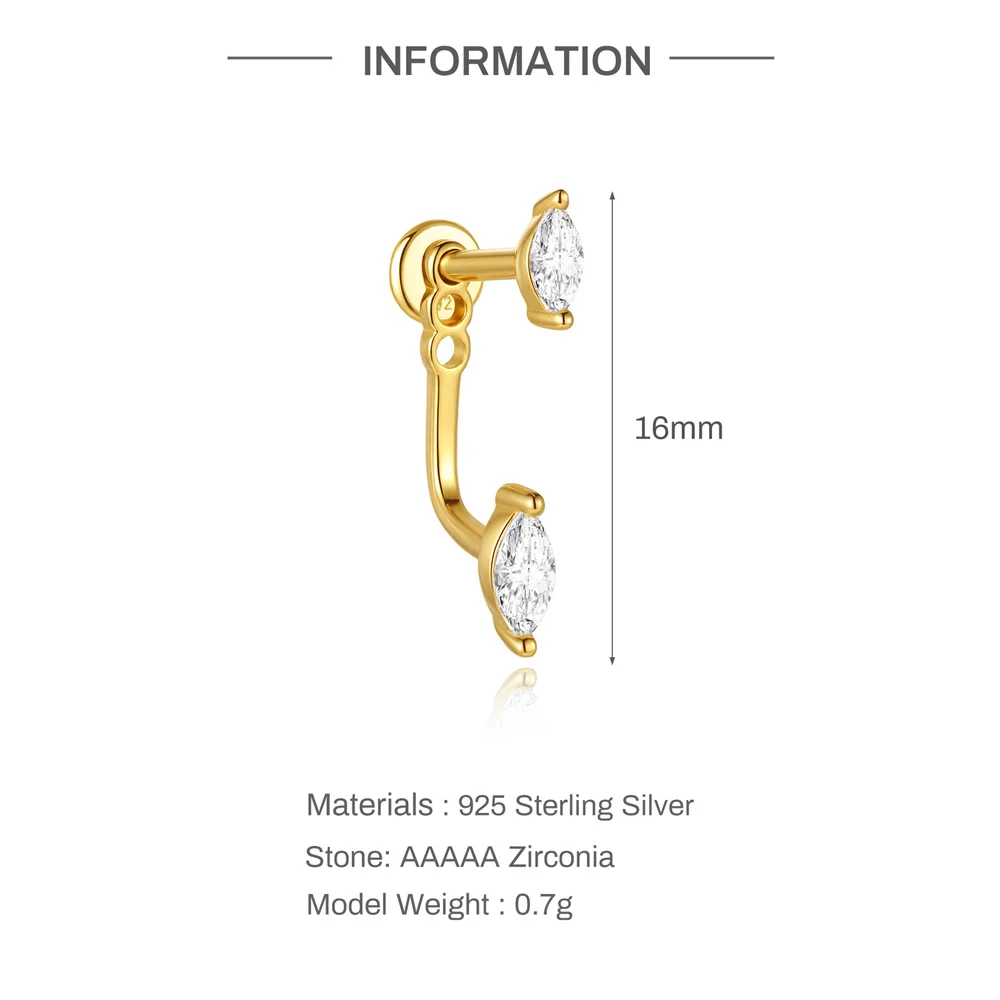 Aide S925 Sterling Silver Delicate Marquise CZ Cartilage Studs Minimalist Piercing Earrings for Women Trendy Ear Bone Studs