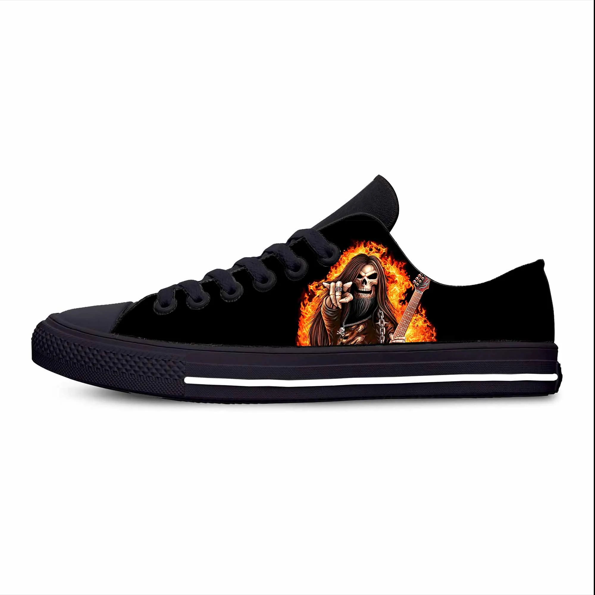 Heavy Metal Rock Skull Guitar Grim Reaper Gothic Casual Cloth Shoes Low Top Comfortable Breathable 3D Print Men Women Sneakers