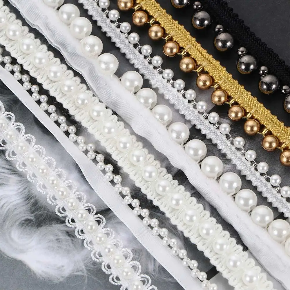 Yard Beaded Craft for Wedding Dress Decor Bridal Applique Headdress Lace Trim Garment Materials Ribbon Tape Sewing Accessories