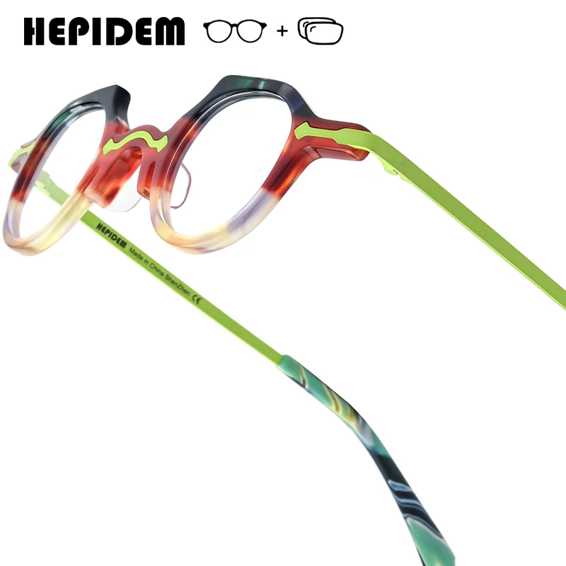 

HEPIDEM Myopia Prescription Glasses Anti Blue Photochromic Progressive Optical Lens Eyewear Men Women Acetate Round Eyeglasses