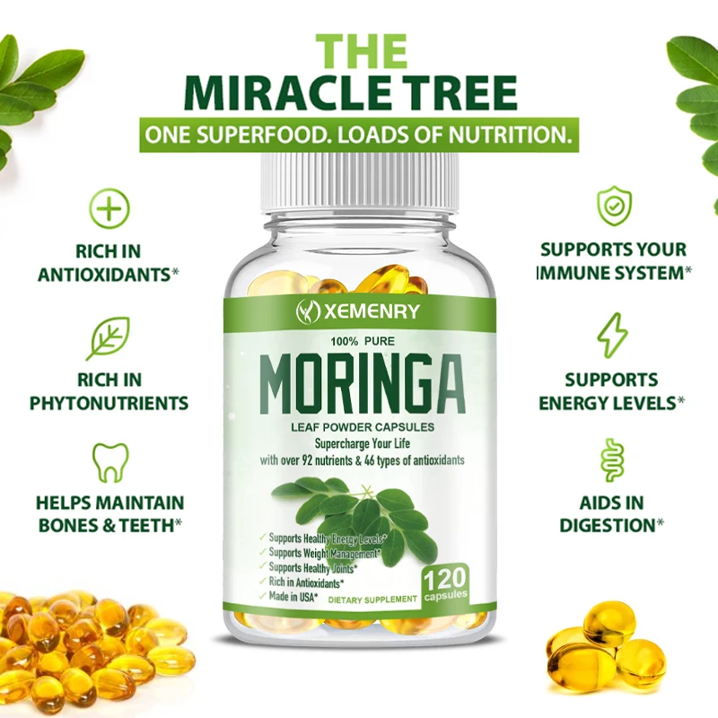 Organic Moringa Capsules - Support Immune System, Energy, Metabolism, Antioxidant