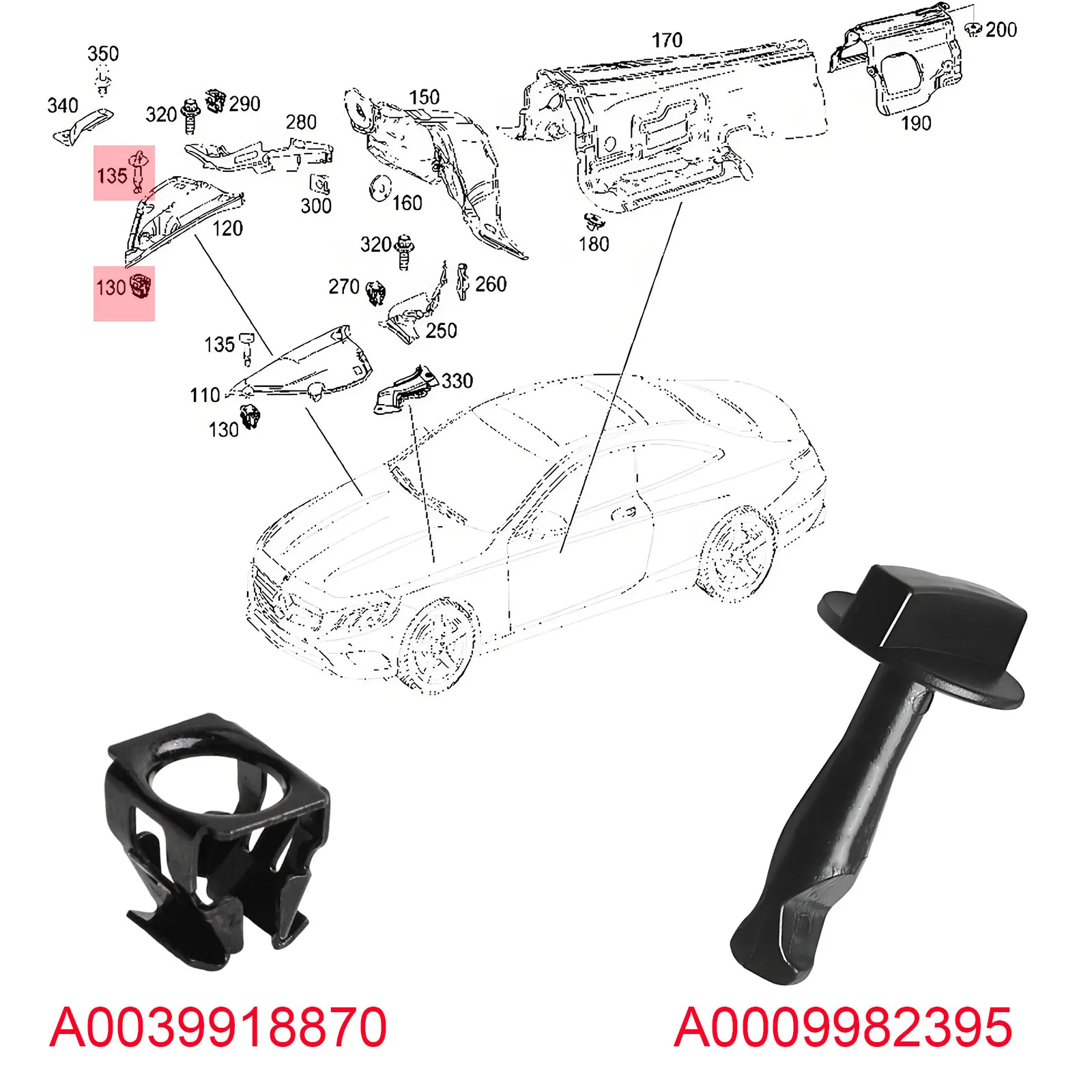 A0009982395 A0039918870 Rotary Catch Cover Spiral Spring Fixed Buckle Fastener Gasket For Mercedes‑Benz S400 S500 S320 S600
