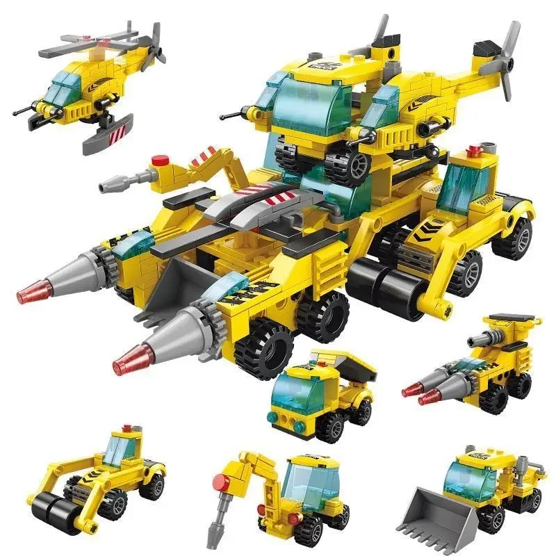 6 in 1 Transformation Bausteine Dinosaurier Mecha Schlacht schiff Engineering Fahrzeug Modell Montage Ziegel Kinder Weihnachts geschenke