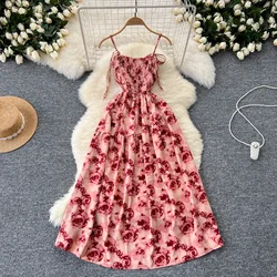 2024 New Fashion Romantic Floral Print Long Summer Dress Women Y2K Sleeveless  Beach Dress Korean Pop Party Vestidos