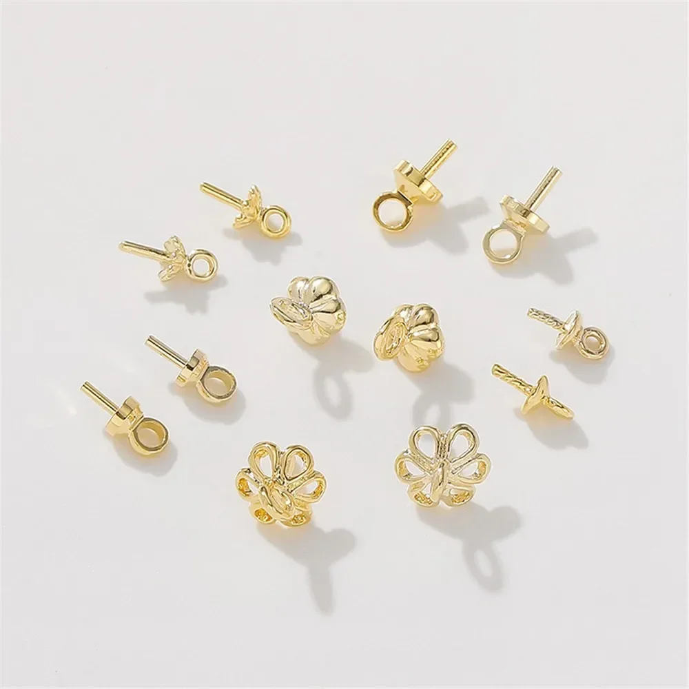 14K18K goud verpakt half gat parel hanger kraal houder bloem set hoed DIY handgemaakte ketting oorbellen sieraden accessoires