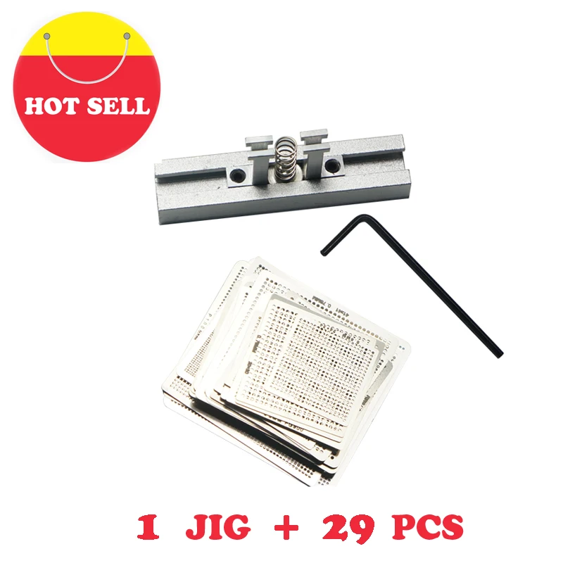 

29pcs Universal Direct Heating BGA Stencils Templates + Reballing Jig For Chip Rework Repair Soldering Kit