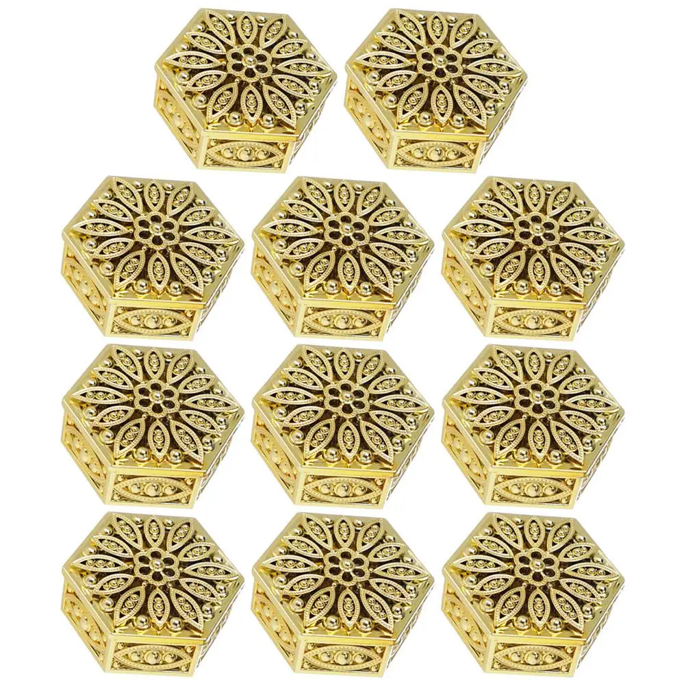 12 Pcs 6x3cm Golden Hexagonal Gift Boxes Candy Containers Jewelry Party Favor Empty Decorative Packaging Box For Wedding - Detail 1