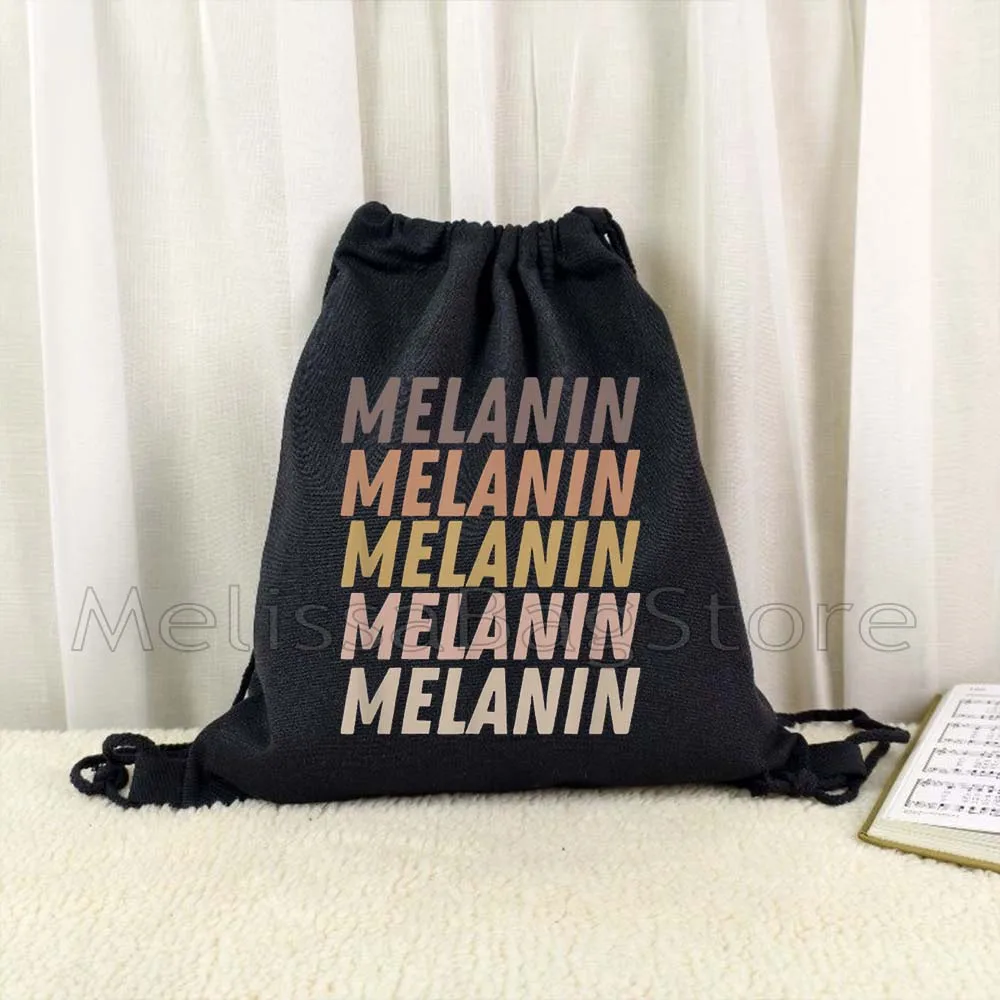 Melanin Poppin Afro Queen Magic Black History Month Woman African American Canvas Drawstring Bags Soccer Backpack Gym Sackpack