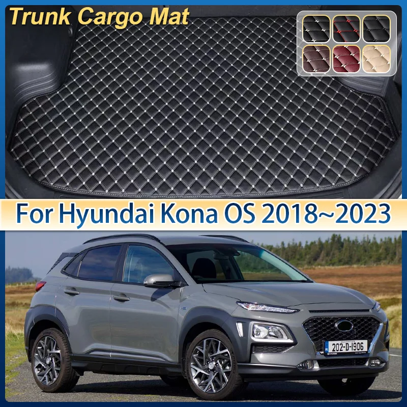 

For Hyundai Kona Kauai OS 2018~2023 Leather Car Trunk Mat Anti-dirty Storage Pad Cushion Boot Liner Carpet Interior Accessories