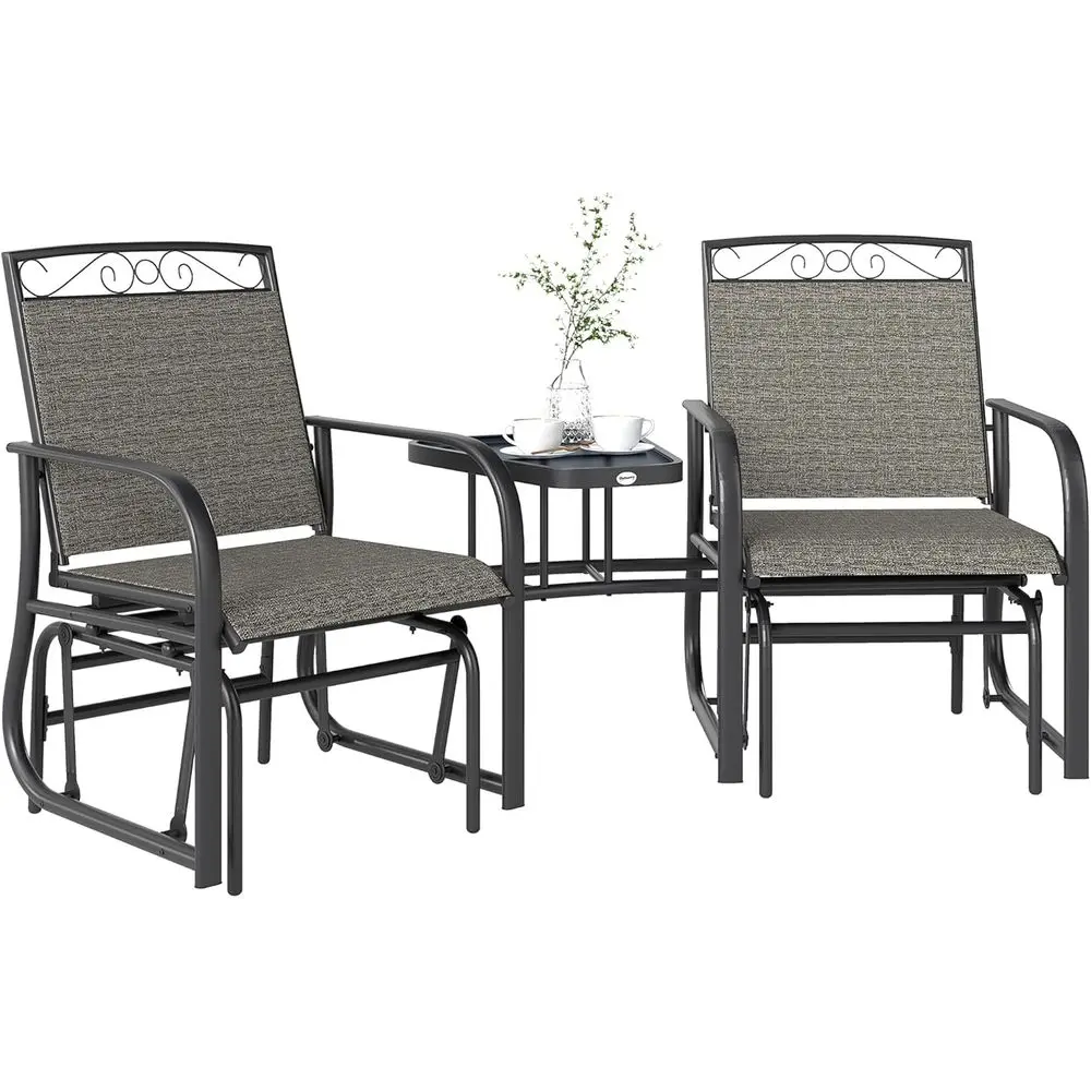 

Gray 2-Seat Outdoor Glider Swing with Coffee Table for Patio, Garden, and Porch