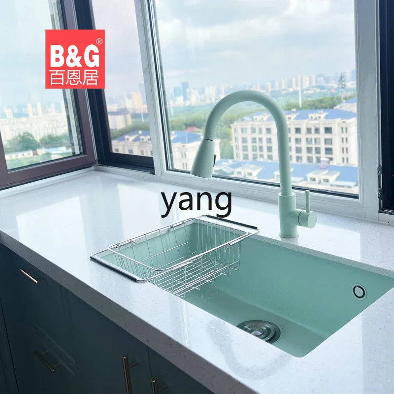 LH Small Fresh Mint Green Quartz Stone Large Single Slot Kitchen Vegetable Basin Dishwasher Granite