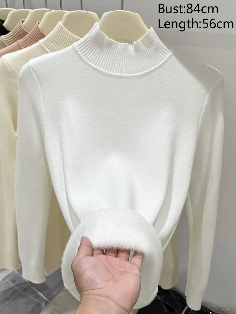 

New Fashion Long Sleeve Fleece Pullovers Knitted Women's Sweaters Autumn Winter Women Clothes Office Lady Casual Knitwear