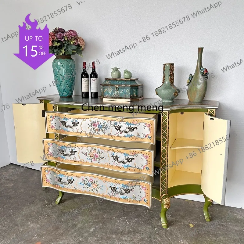 M45 French porch cabinet, living room against the wall, foyer, American retro hand-painted side cabinet, locker