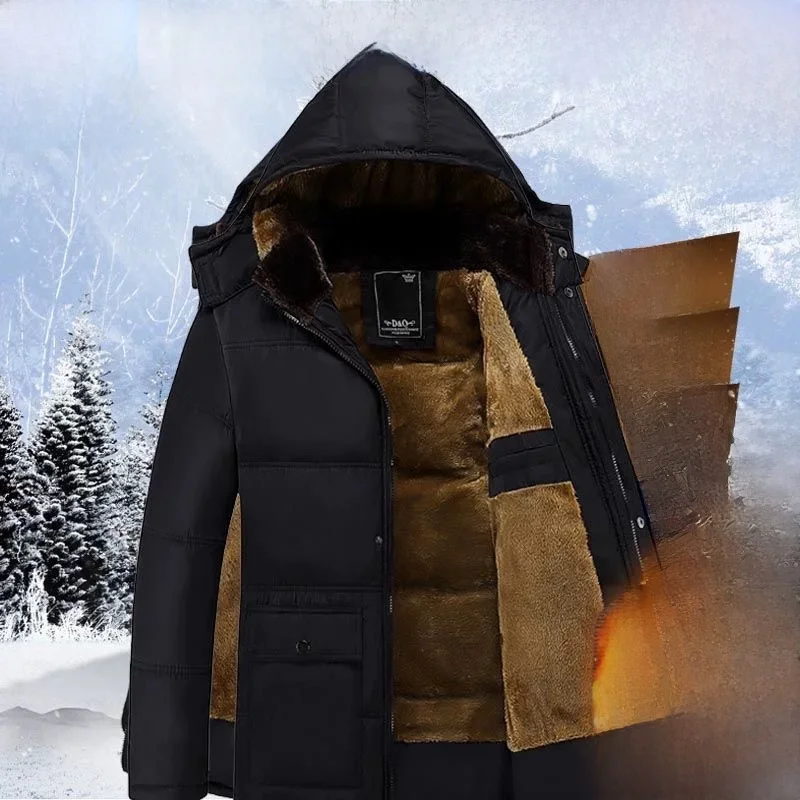 

Thiened Fce Cotton Jaet for Middle-Aged And ly Men Winter Warm Outerwear Coat with Detachable Hood Busin Casua...
