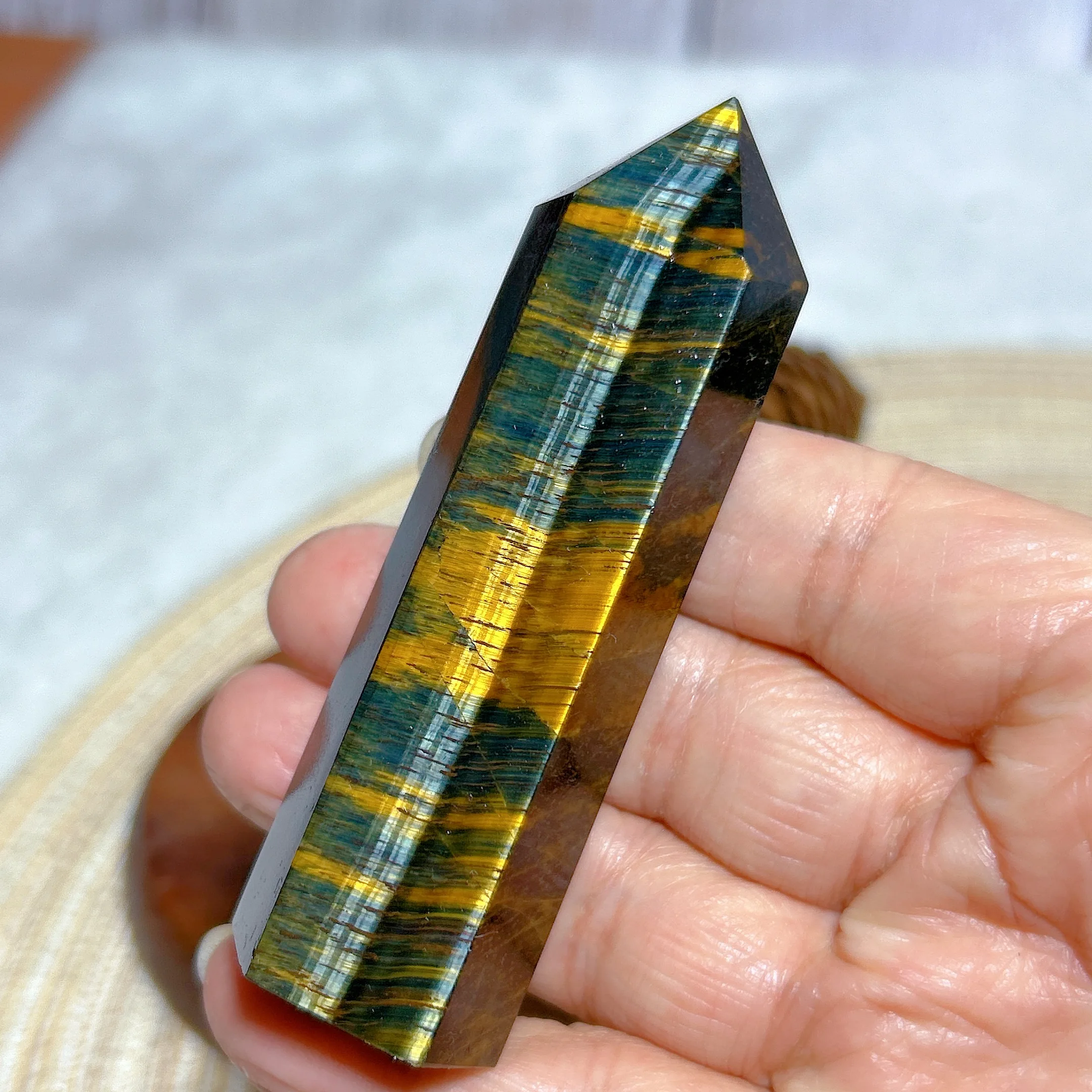 

Healing High Quality Natural Crystals Blue With Yellow Tiger Eye Tower Flashy Stone Reiki Home Decorations Mineral Energy Gift