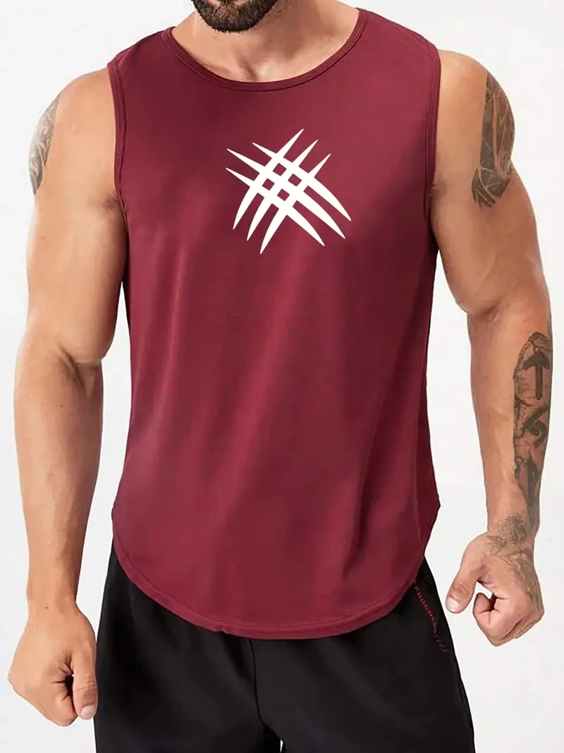 

Fashionable summer sleeveless mens T-shirt 3D printing casual round neck outdoor fitness clothing fitness training mens sweater.