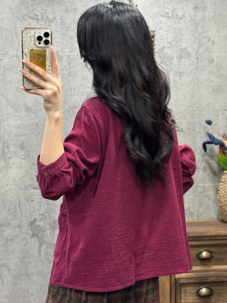 Amax LuluE Korean Design Autumn Tops Womens Fashion Casual Cotton Linen Shirts 2025 Ladies Classic Loose Vintage Solid Blouses