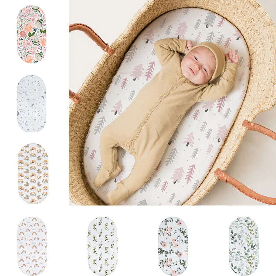 1pcs Solid Printed Baby Fitted Sheet Breathable Bassinet Cradle Mattress Cover Newborn Infant Changing Pad Protector Bed Linen