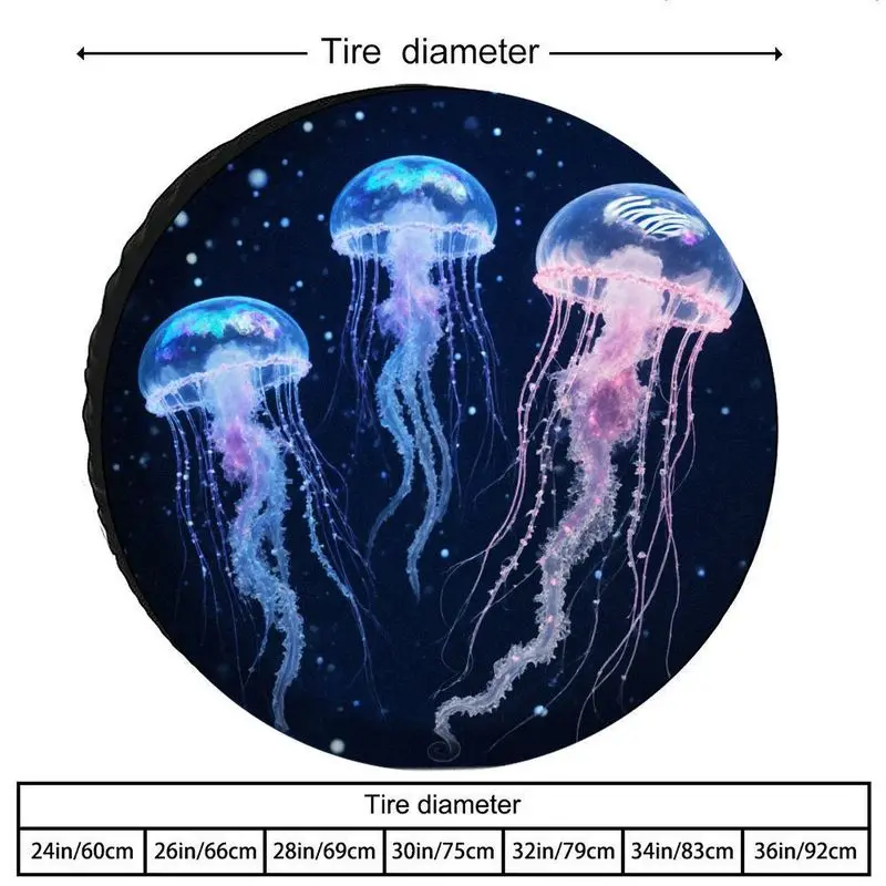 Tire Cover With Deep-Sea Jellyfish Pattern, Made Of Polyester Fiber For Tire Protection. Features A Semi-Transparent Jellyfish G