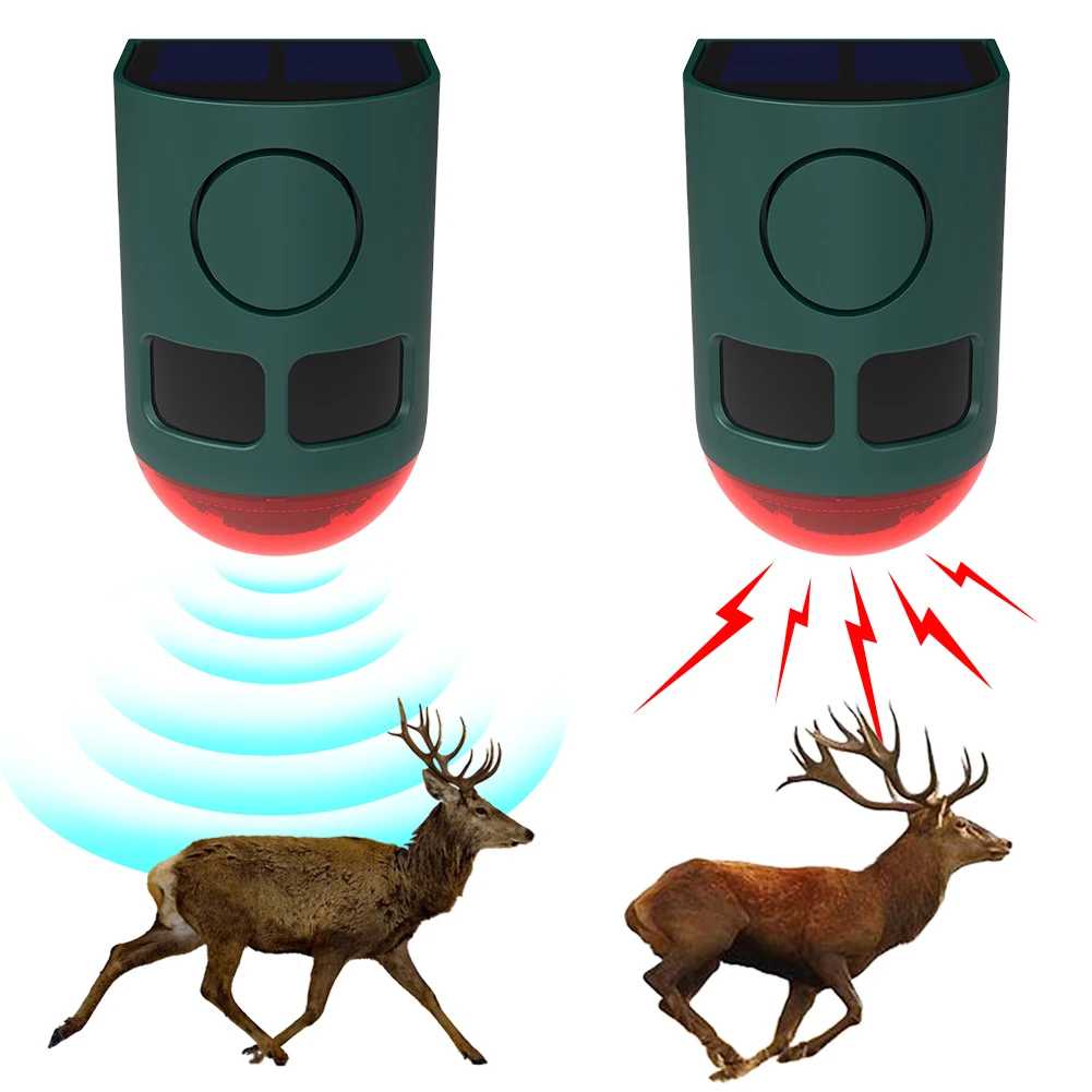 

Solar Outdoor Motion Sensor Alarm Home Security Alarm with Strobe Light Animal Repeller To Deter Raccoon Deer Skunk Bear Coyote