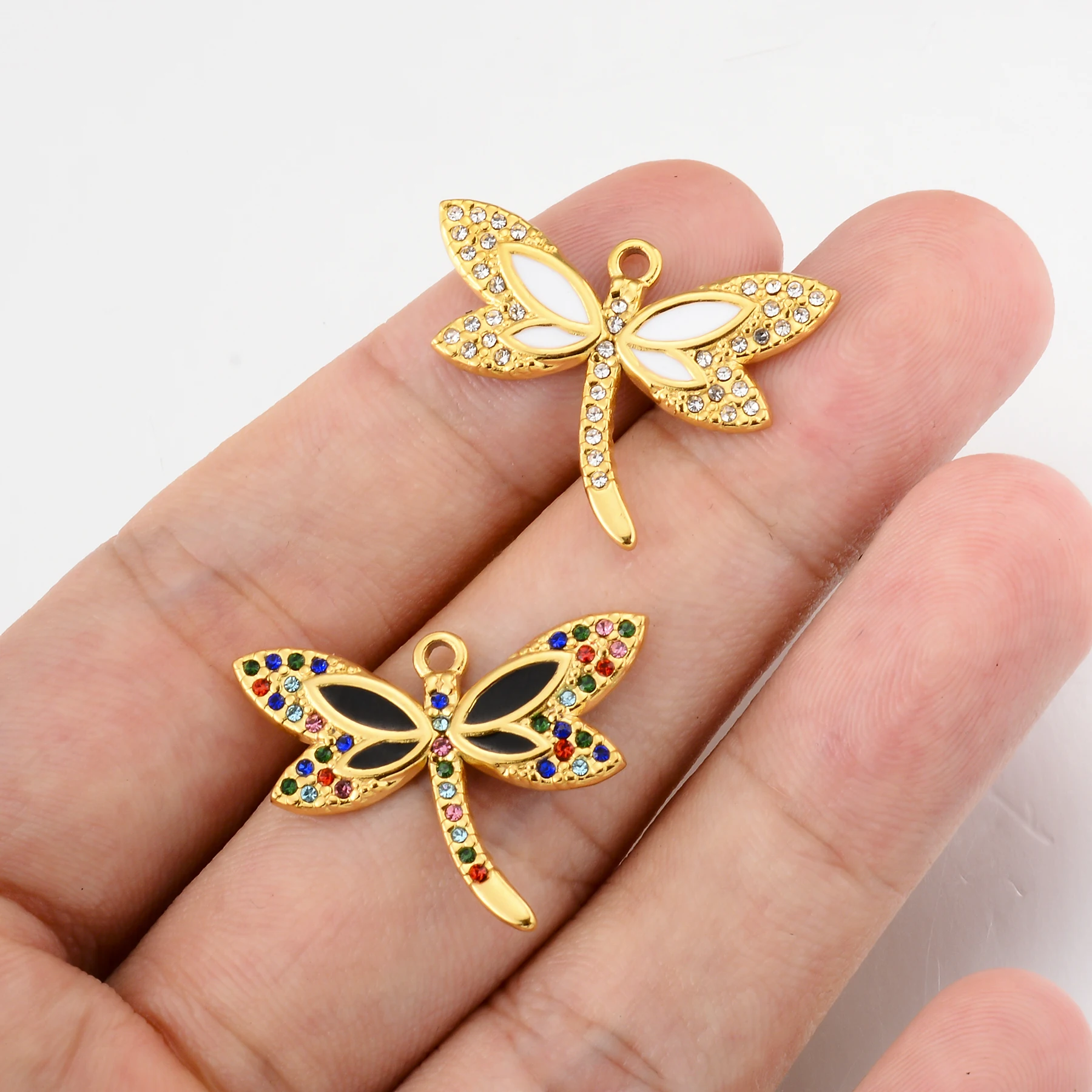 8pcs Fashion Dragonfly Accessories for DIY Handmade Necklace Findings Enamel Insect Stainless Steel Accessories Wholesale